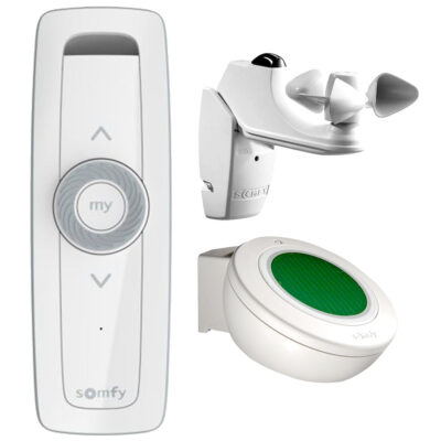 Somfy Funkantrieb io + Handsender Situo 1 Pure + Wind- und Sonnensensor Soliris io + Regensensor Ondeis